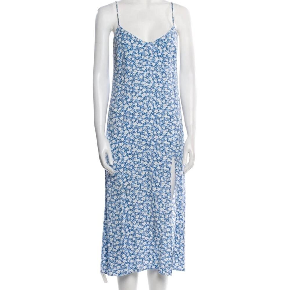 Reformation Blue White Ditsy Floral Spaghetti Strap Midi Dress - Size M